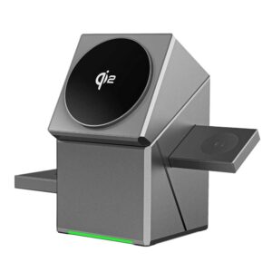 New Generation 3-in-1 Magnetic Pop-up Design Wireless Charger | High-tech Auto Rotation Charging Station | 15W Fast Charging Compatible with iPhone, Watch, and Earbuds