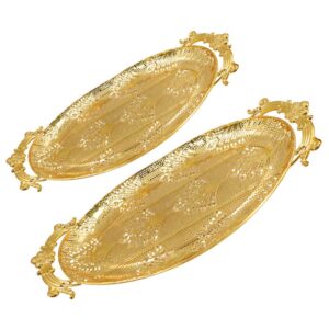 Luxury Gold-Plated Metal Serving Tray with Ornate Handles | Elegant Decorative Oval Tray for Home & Events - 600