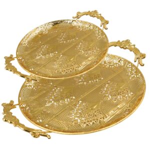 Luxury Gold-Plated Metal Serving Tray with Ornate Handles | Elegant Decorative Round Tray for Home & Events - 603