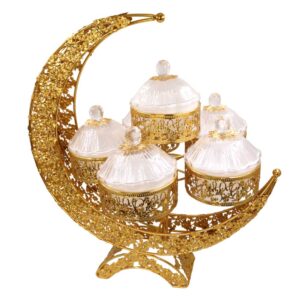 Luxury Moon-Design Metal Fruit & Snack Serving Tray for Ramadan Mubarak Dates, Nuts, Sweets & Appetizer Display Stand - 790