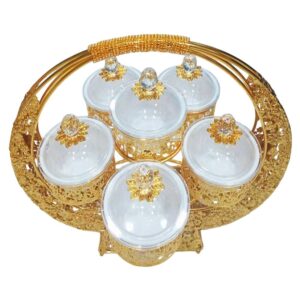 Luxury Gold-Plated Fruit & Snack Serving Tray Elegant Multi-Compartment Dessert & Appetizer Stand - 792
