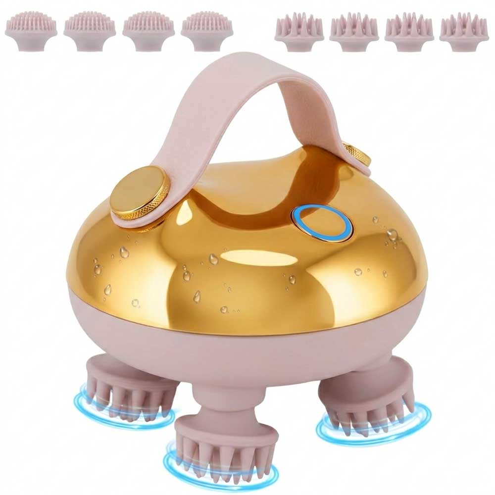 Smart Scalp Massager with 8 Interchangeable Heads, Waterproof Handheld Head Massager for Hair Growth, Stress Relief & Deep Cleaning, 3 Speed Modes, Rechargeable Spa Tool for Home & Travel